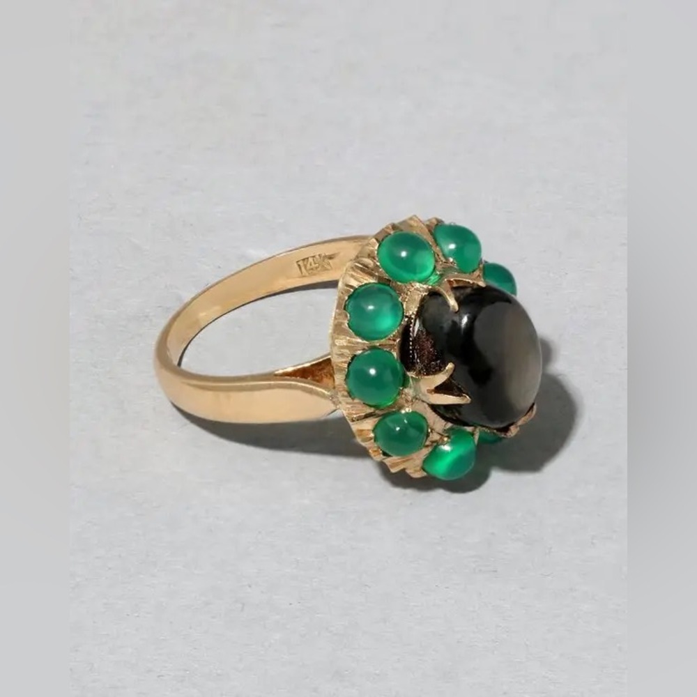 Eclectic 14KT Gold Vintage Ring Agate and Chrysoberyl - Picture 2 of 5